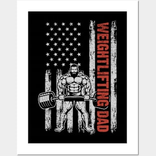 Weightlifting Dad American Flag Father's Day 4th Of July Gift Posters and Art